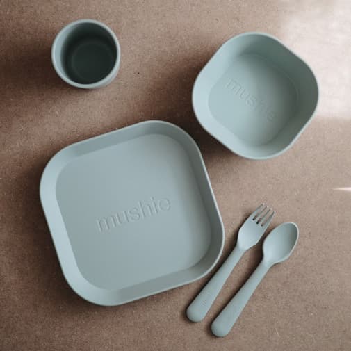 Mushie - Lot de 2 assiettes carrées Sage
