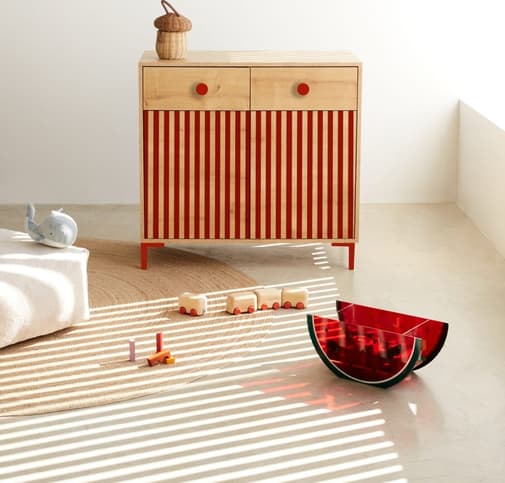 RNT by Really Nice Things - Commode 2 portes 2 tiroirs couleur chêne avec des rayures rouges