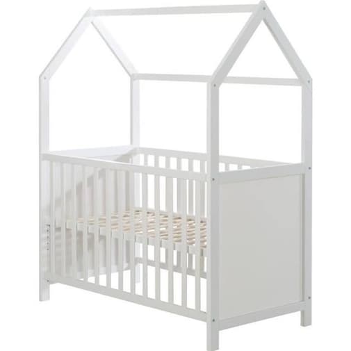 Roba - Lit cabane bébé 60x120 en bois blanc