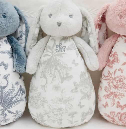 Tartine et Chocolat - Peluche bruit blanc lapin Toile de Jouy gris