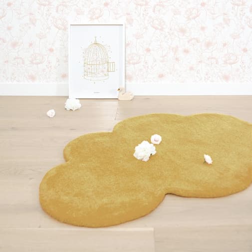 Lilipinso - Tapis nuage en coton jaune moutarde (67 x 100 cm)