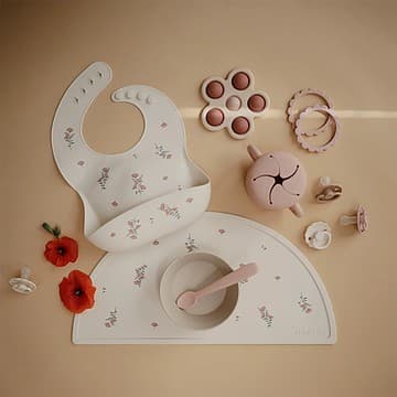 Mushie - Set de table en silicone pink flowers