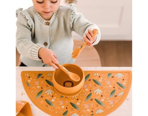 Sassi - Set Fourchette Et Cuillère En Silicone Animaux Orange
