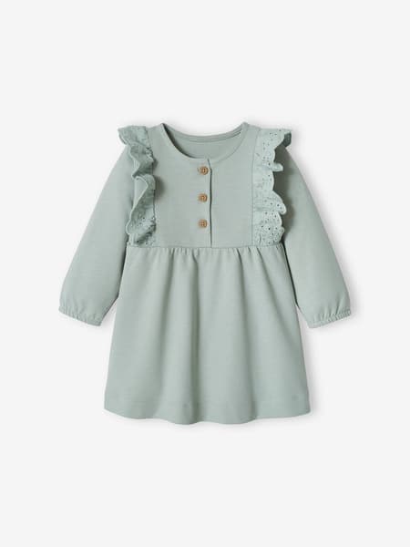 Vertbaudet - Robe bébé en molleton volants en broderie anglaise bleu grisé