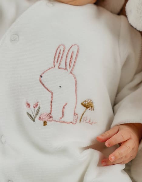 Noukie's - Pyjama Bébé En Velours Avec Broderie Lapin Blanc