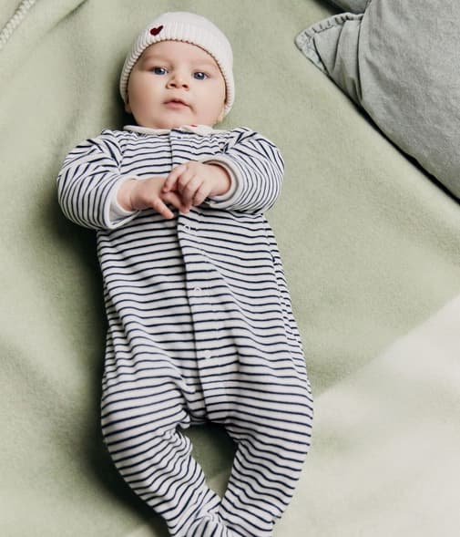 Petit Bateau - Dors-bien bébé mixte en velours à col imprimé à rayures