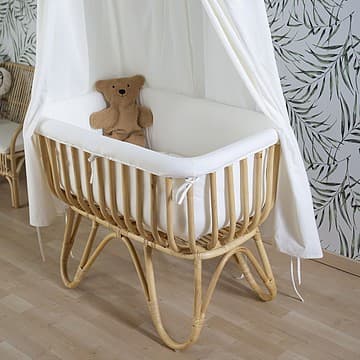 Childhome - Berceau en Rotin Rectangulaire Matelas et Habillage - Jersey Ecru