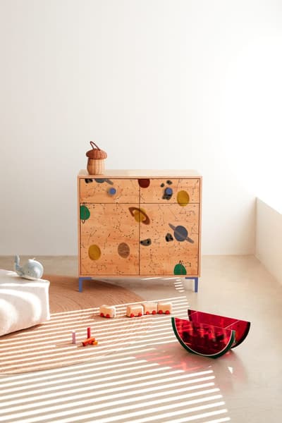 RNT by Really Nice Things - Commode 2 portes 2 tiroirs couleur chêne avec imprimé Espace