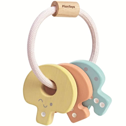 Plan Toys - Hochet en bois clés pastel