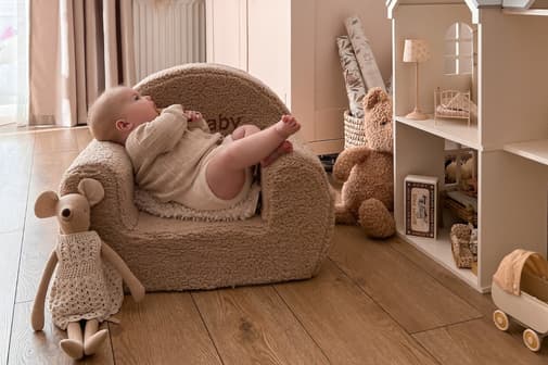 Mon Lit Cabane - - Fauteuil Bouclé Beige - Nom personnalisable - Beige