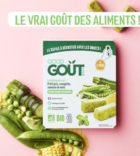 Good Goût - GOOD GOUT Bâtonnet Vert Bébé Petit Pois, Courgette, Semoule de Maïs - 120 g - Dès 12 mois