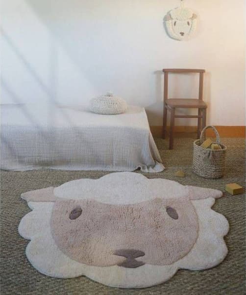 Nattiot - Tapis Chambre Enfant Coton Lavable Petit Mouton Lolho Blanc Cassé