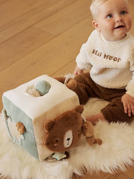 Vertbaudet - Grand cube d'activités en tissu GREEN FOREST marron