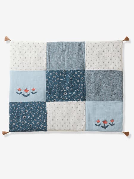 Vertbaudet - Tapis de sol / Fond de parc patchwork INDIA bleu imprimé