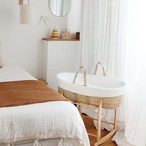 Premiers Moments - Couffin Avec Support à Bascule Bois, Habillage en Coton Bio - Nuage