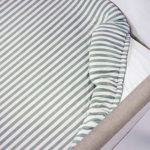 Walking Mum - Drap housse pour berceau Praliné Rayures Matcha (90x50 cm)