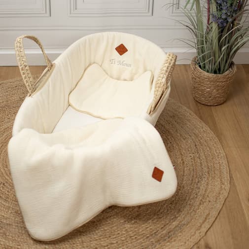 Sevira Kids - Couffin Bébé Avec Matelas Habillage Et Drap Housse Jeanne Écru