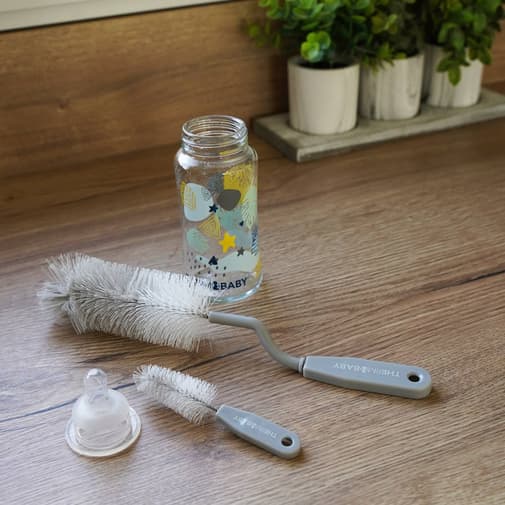 Thermobaby - Goupillon Rotatif Pour Biberon + Goupillon Tétines Gris Charme