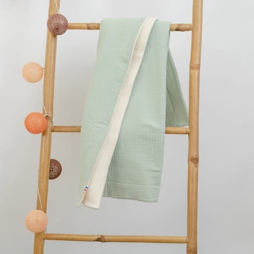 Papate - Couverture en coton bio blanc et vert