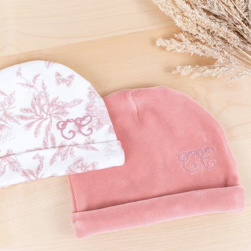 Tartine et Chocolat - Bonnet de naissance en coton blanc Toile de Jouy