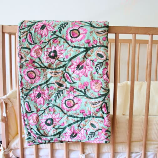 Maison Horizon - Couverture bébé ou plaid Nur Mint floral