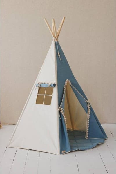 Moi Mili - Tente tipi avec pompoms et tapis jeans
