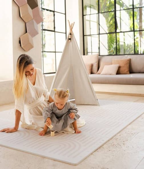 ToddleKind - Haven Tapis D'éveil Et De Jeu Bébé Et Enfant Beige À Rayures