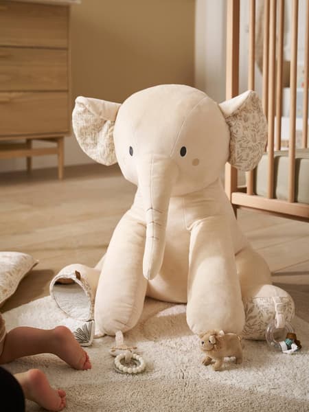 Vertbaudet - Grande peluche éléphant d'activités BABYLON beige