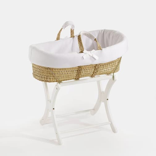 cagnotte minipouce - couffin bébé en osier avec support en bois