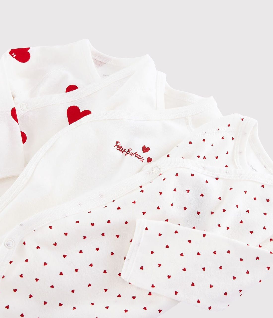Lot de 3 bodies croisés cœur rouge manches longues bébé (CŒUR_ROUGE) - Image 1