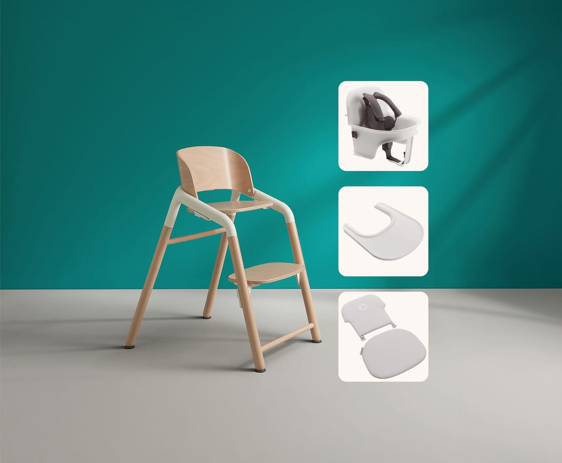 Pack Chaise Haute Bugaboo Giraffe + Babyset + Tablette - Bois Neutre et Blanc (Bugaboo) - Image 1