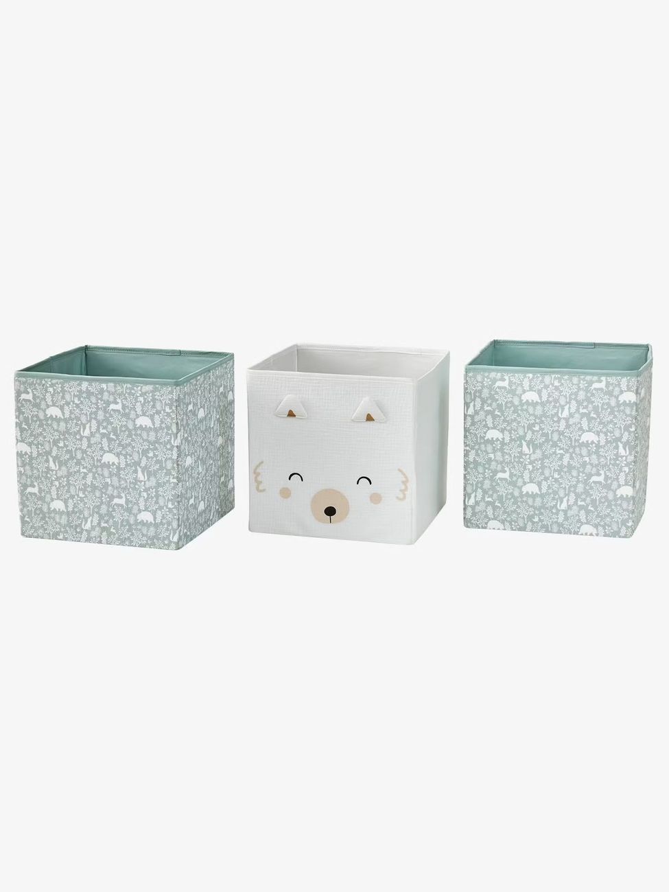 Lot de 3 bacs de rangement animaux DANS LES BOIS vert sauge (Vertbaudet) - Image 1