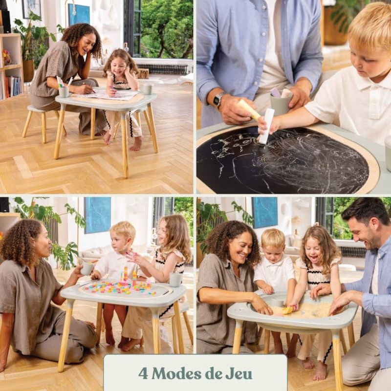 Table de jeux 4 en 1 montessori avec deux tabourets en bois fsc® (Active Tots) - Image 1