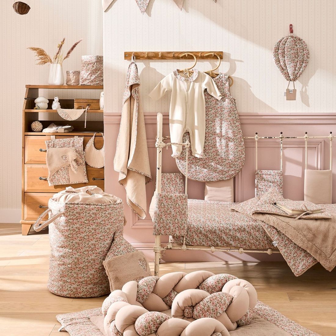Pyjama coton en interlock beige et col claudine liberty (1 mois) (Bb&Co) - Image 3