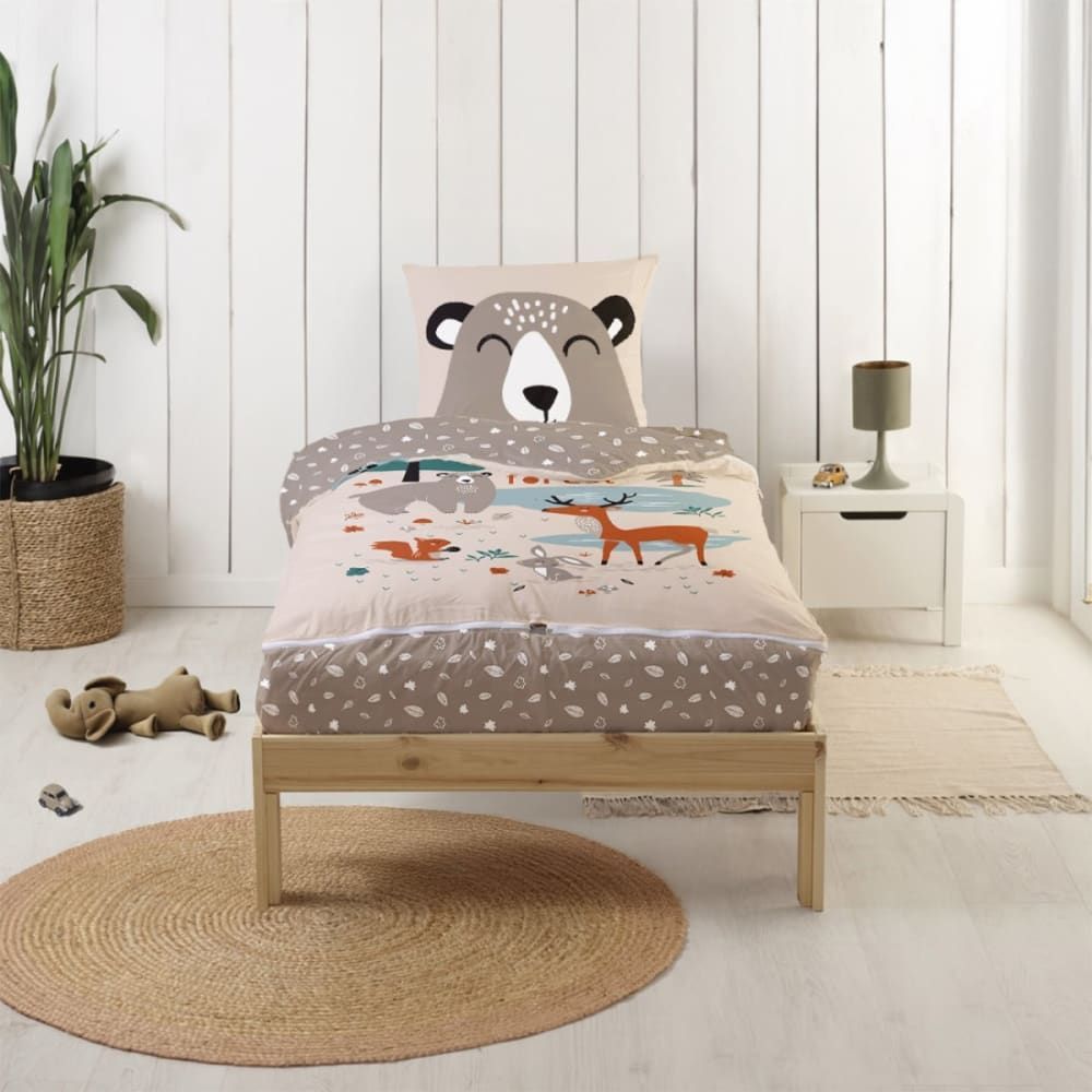 Parure de lit enfant caradou® avec couette motif forêt 90x190cm (Bleu Câlin) - Couverture