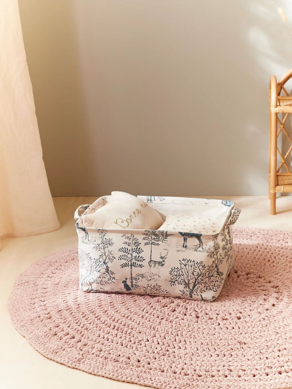 Bac de rangement rectangle esprit toile de Jouy (Cyrillus) - Couverture