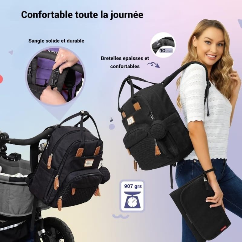 Sac à dos à langer bébé multifonctions (Ruvalino) - Image 2