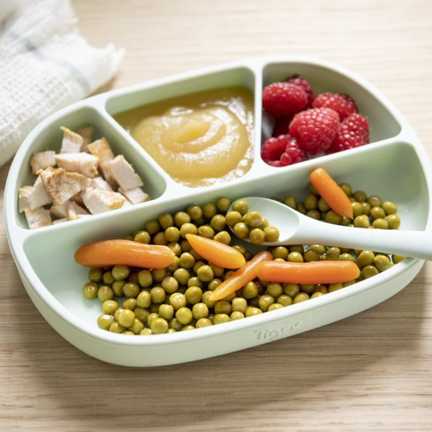 Assiette à 4 compartiments en silicone avec ventouse - Vert d'eau (Tigex) - Image 2