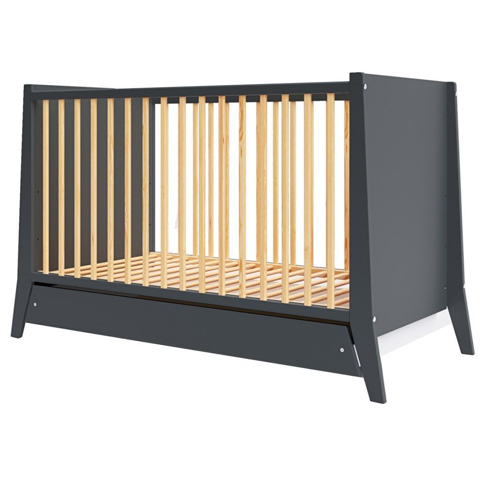 Lit bébé évolutif en bois avec tiroir - anthracite - 120x60 cm (Premiers Moments) - Couverture