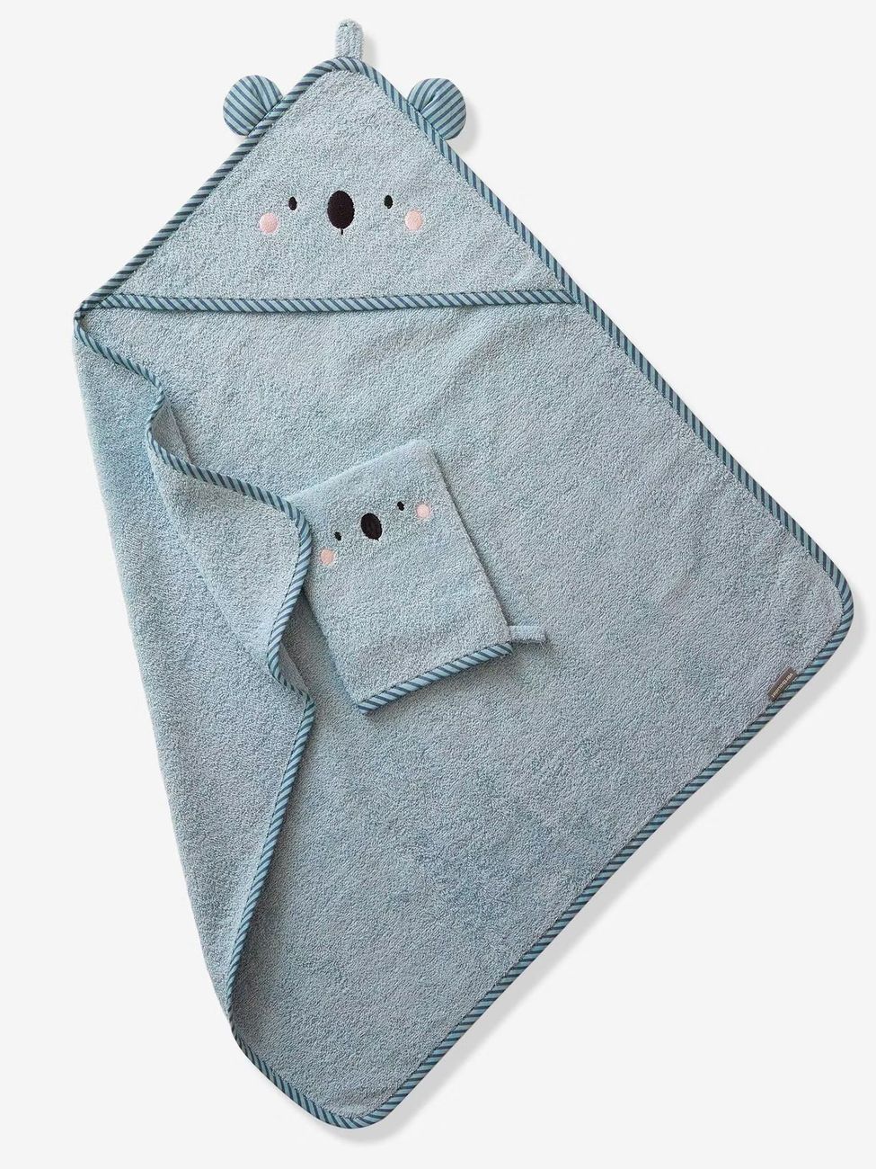 Cape de bain à capuche brodée animaux bleu (Vertbaudet) - Image 1