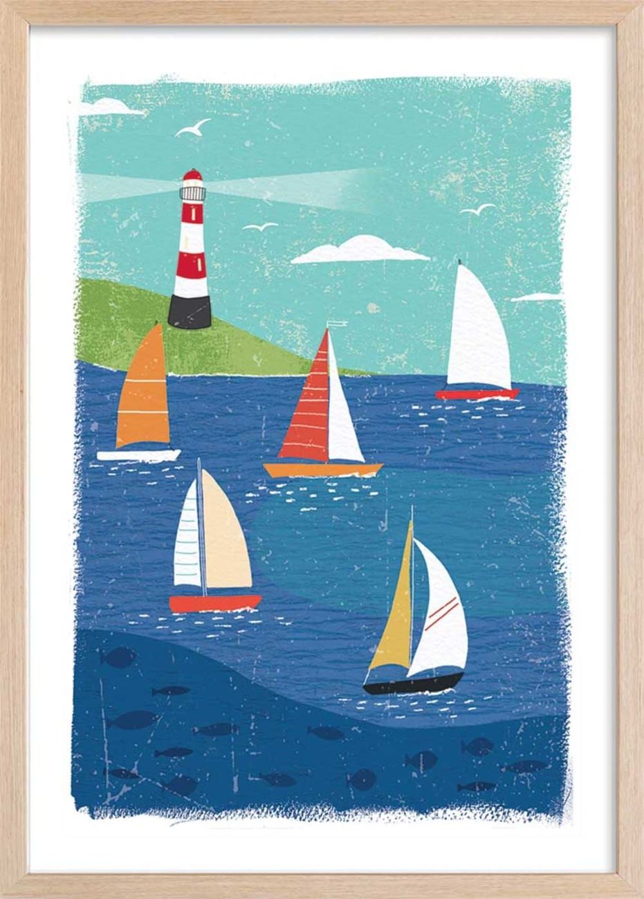 Affiche enfant baie en bretagne avec cadre bois 40x60 cm (Hexoa) - Image 1