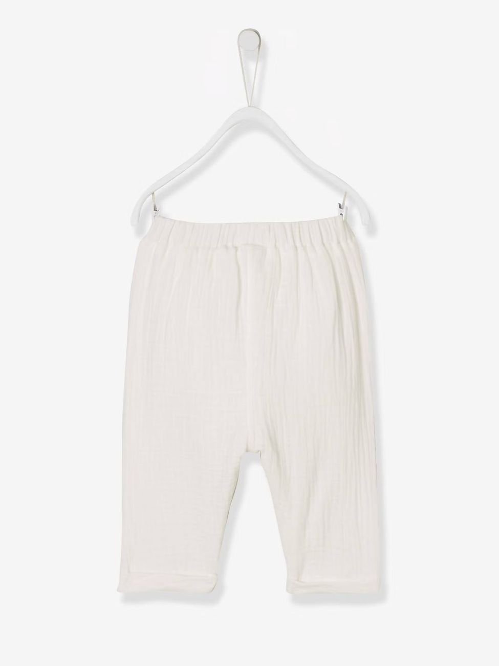 Pantalon bébé mixte coupe sarouel en gaze de coton blanc (Vertbaudet) - Image 1