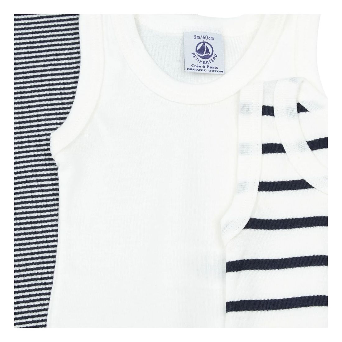 Petit Bateau - Lot 3 Bodies Débardeur Marinière Coton Bio (Petit Bateau) - Image 2
