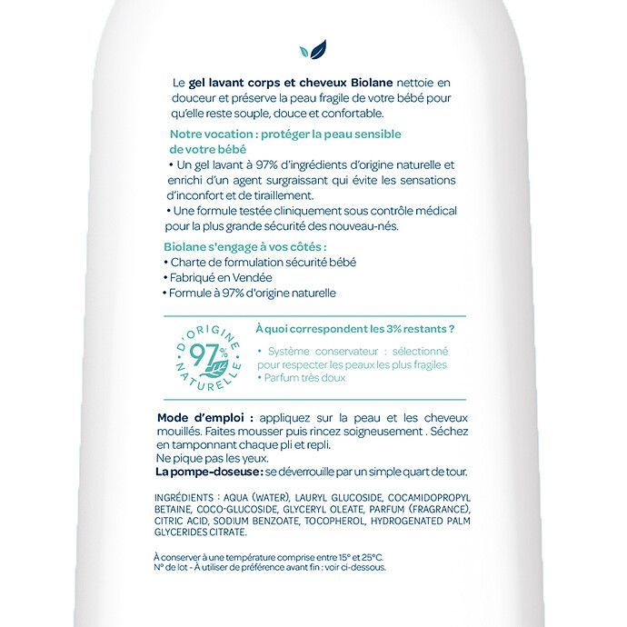 Gel Lavant Corps et Cheveux 2-en-1 - 350 ml (Biolane) - Image 2