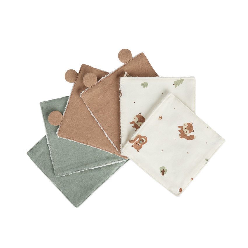 Lot de 6 lingettes lavables 12 x 12 cm en coton Roi des Forêts - Vert (Prémaman) - Couverture