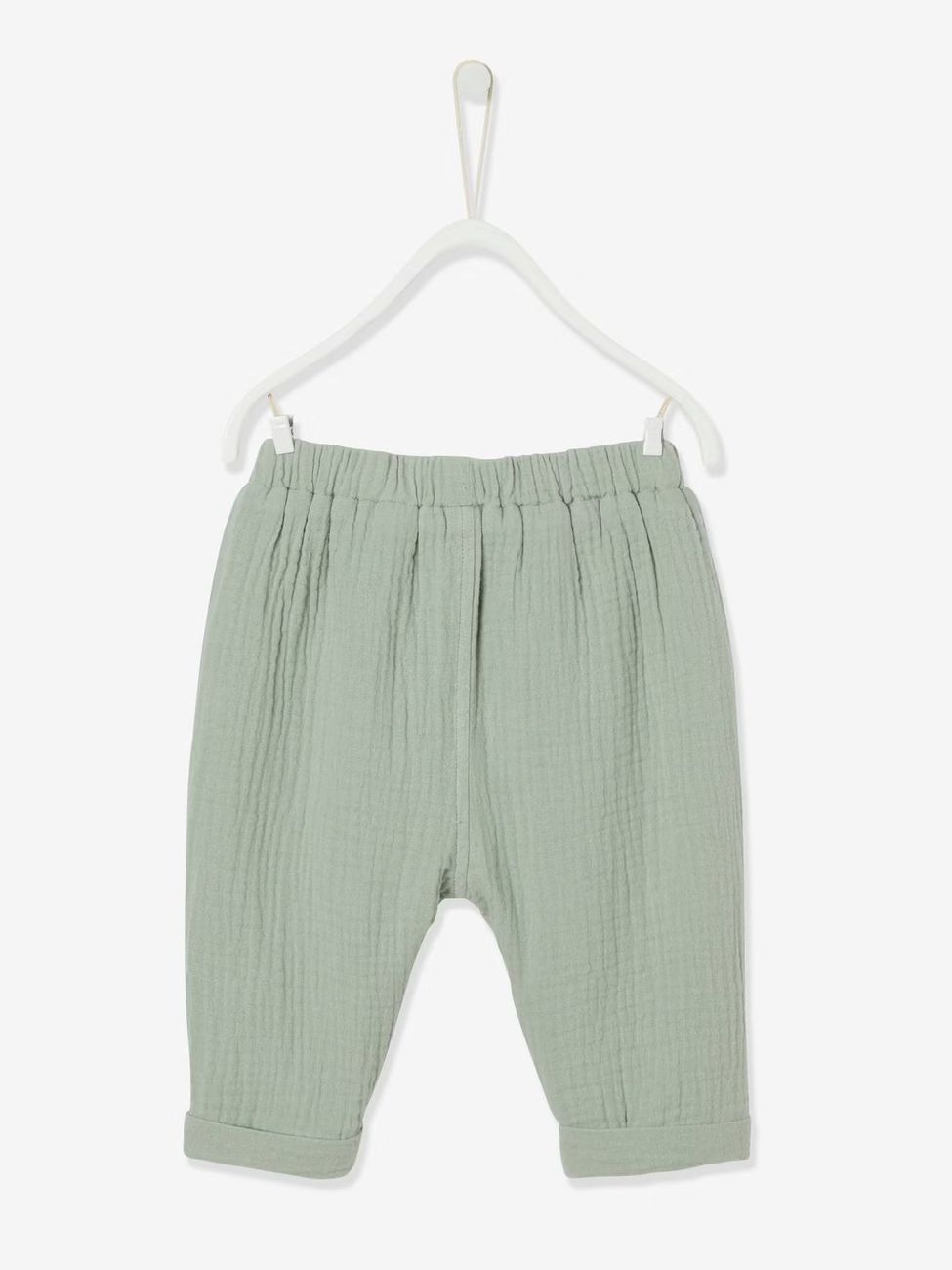 Pantalon bébé mixte coupe sarouel en gaze de coton tilleul (Vertbaudet) - Image 1