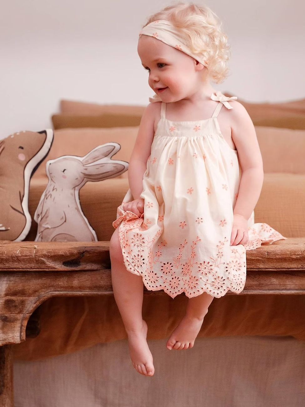 Robe brodée et son bandeau assorti bébé écru (Vertbaudet) - Image 1