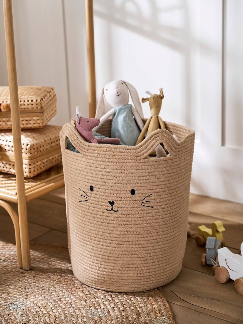 Panier de rangement XL en corde de coton Chat beige (Vertbaudet) - Couverture