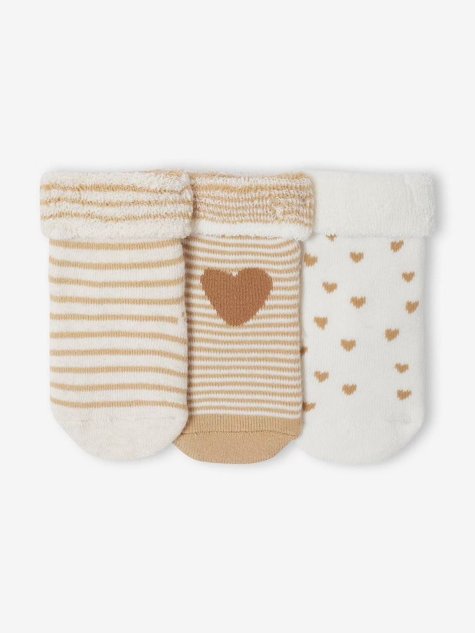 Lot de 3 paires de chaussettes bébé fille coeurs lot beige (Vertbaudet) - Couverture