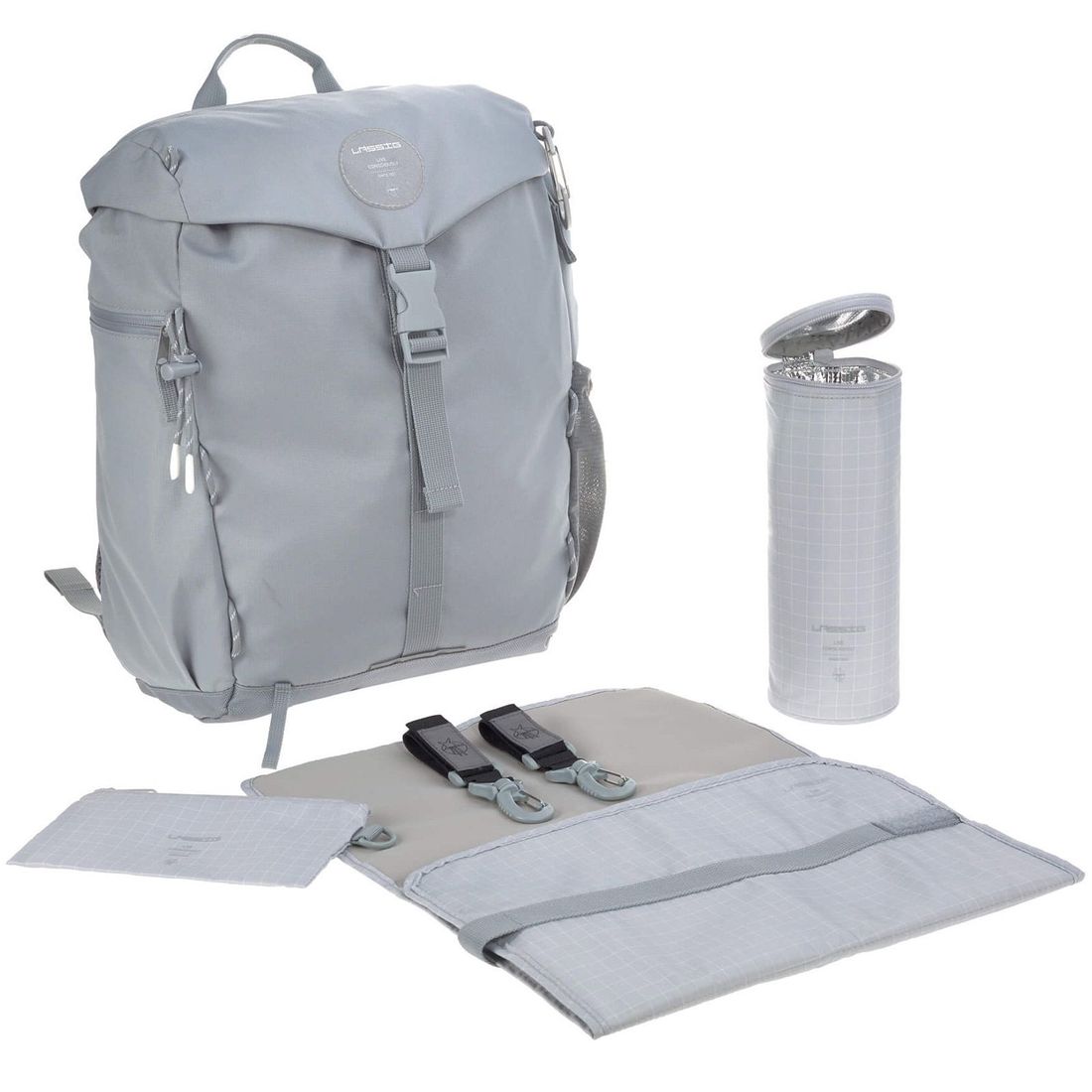 Sac à dos à langer en polyester recyclé gris Outdoor Green Label (Lassig) - Image 1